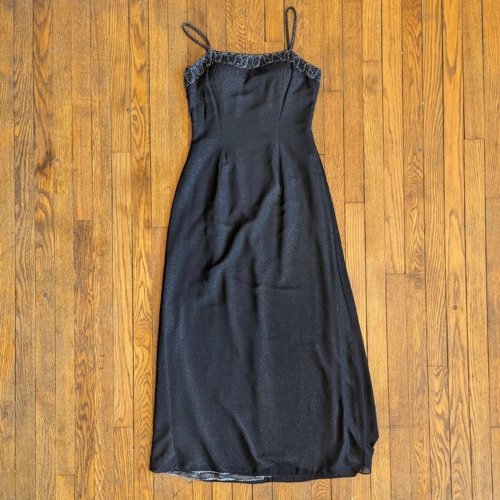 Vintage Y2k Black Shimmery Beaded Maxi Formal Prom Dress